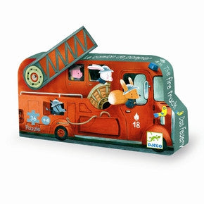 Puslespil i profilæske med 16 brikker fra Djeco - DJ07269 Le camion de pompiers.