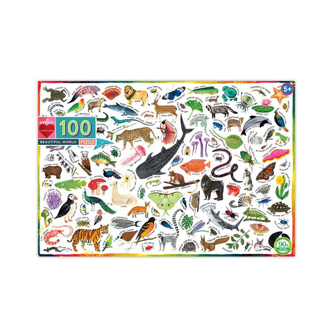 Puslespil med 100 brikker fra Eeboo - Dyr i verden.